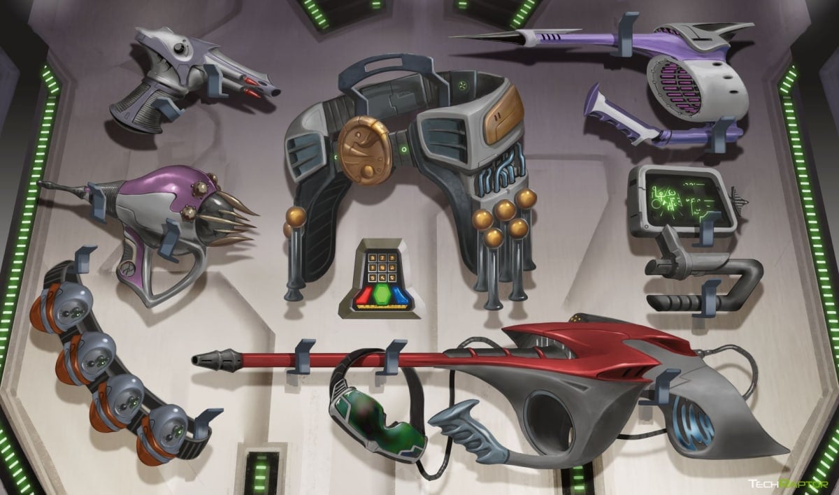 Different technological weapons that players will have access to in the Expedition To The Barrier Peaks adventure in D&D