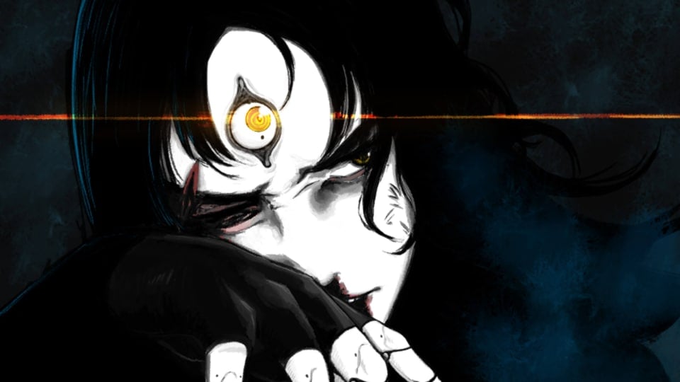 Evocative-looking artwork of a woman with an eye in her forehead in Sukeban Games' new title .45 Parabellum Bloodhound