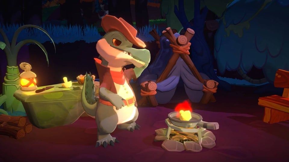 An anthropomorphic crocodile character with a hat on in Amber Isle