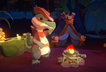 An anthropomorphic crocodile character with a hat on in Amber Isle