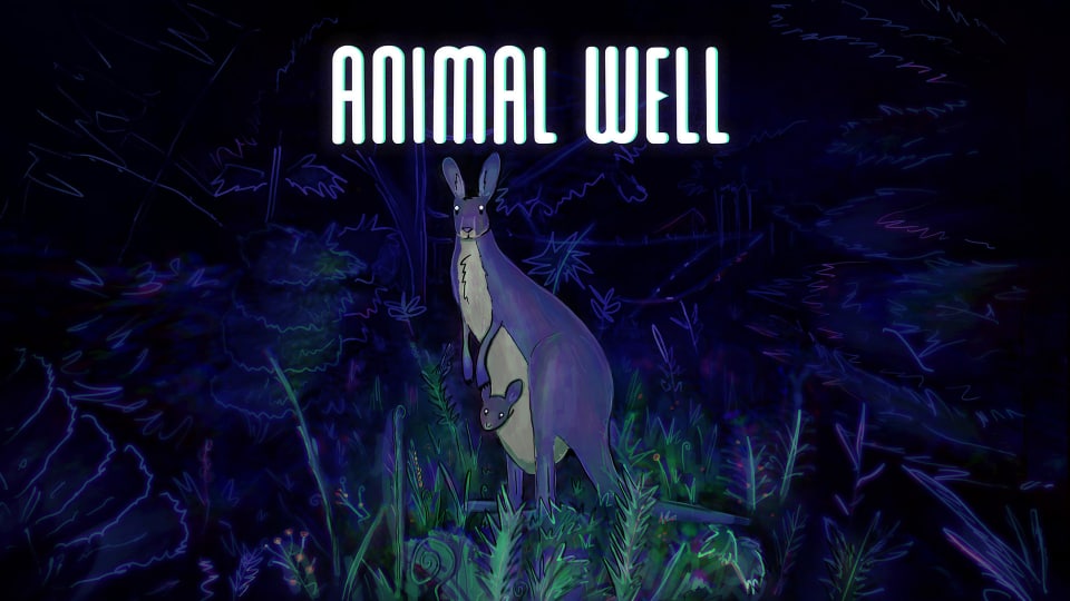 Animal Well key art featuring a kangaroo in a dark forest.