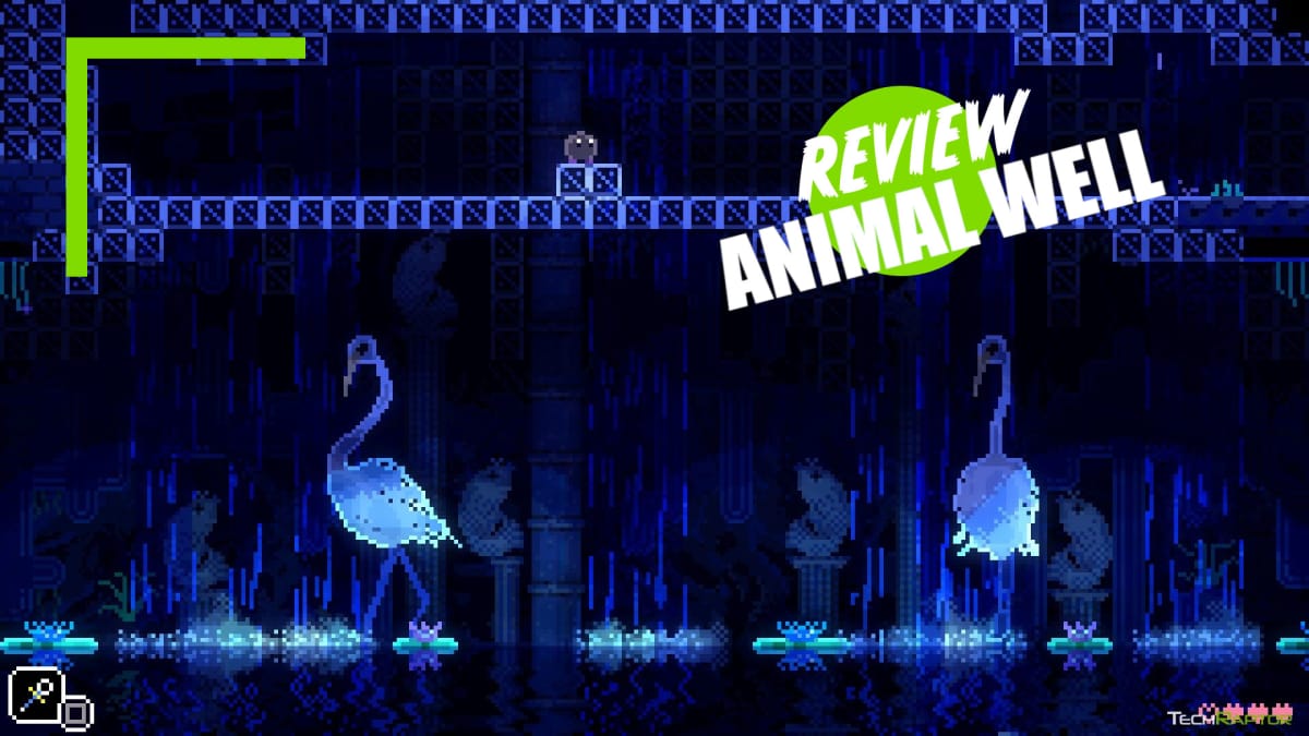 A screenshot of Animal Well showing off strange birds and the TR Review text over it