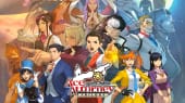 Apollo Justice Ace Attorney Trilogy key art showing various wacky anime style characters standing and facing towards the screen