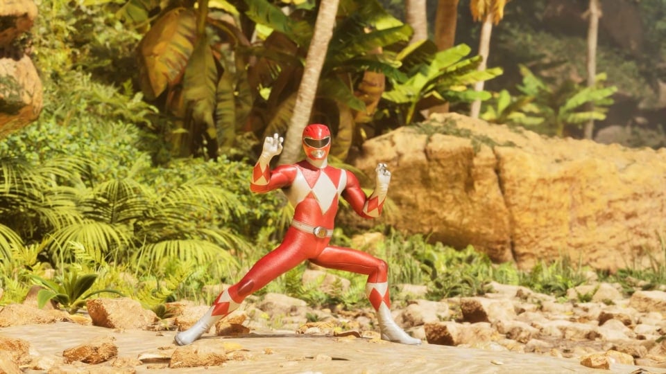 A Power Ranger posing in the jungle in the Ark: Survival Ascended Power Rangers mod