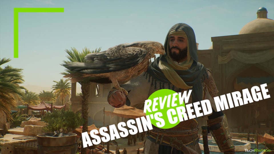 Basim and his bird companion from Assassin's Creed Mirage with the TR Overlay for reviews