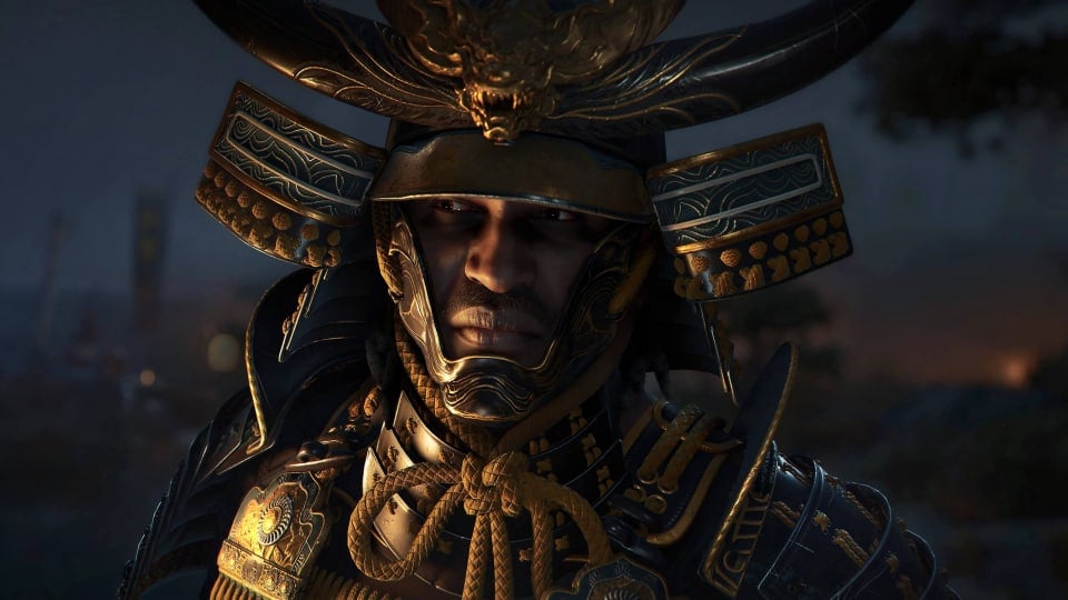 A close-up of Yasuke's face in Assassin's Creed Shadows