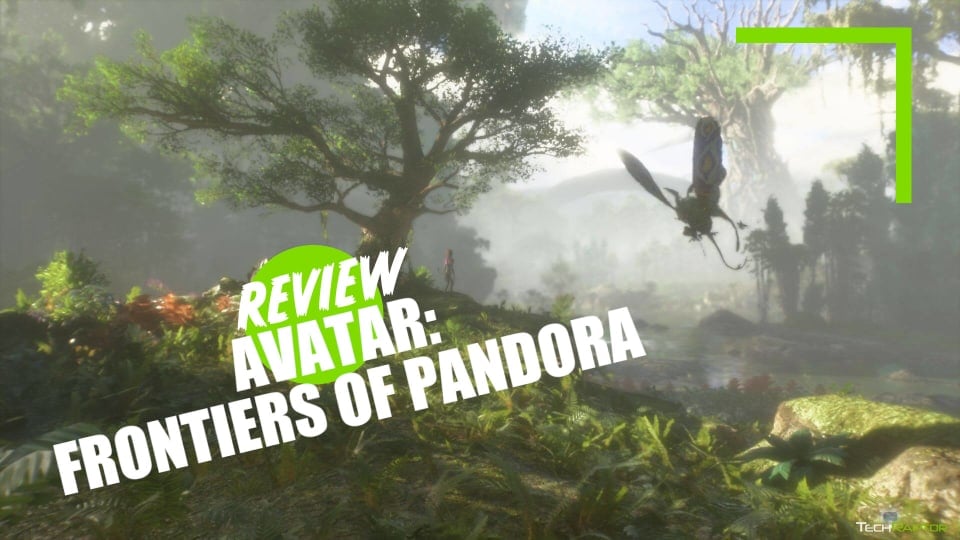 A scene from Avatar Frontiers of Pandora with the TechRaptor review text