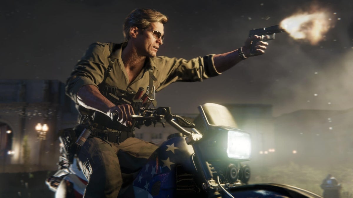 A character on a motorbike shooting a gun in Call of Duty: Black Ops 6, which won't be available on day one with the new Xbox Game Pass Standard tier