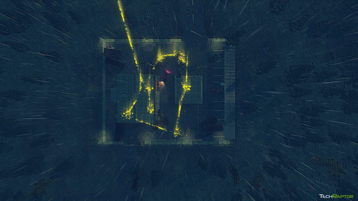 An overhead shot of a level from Children of the Sun showing the path the bullet took through the level