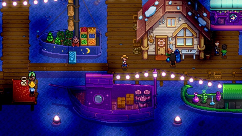 A player running around the docks in ConcernedApe's Stardew Valley