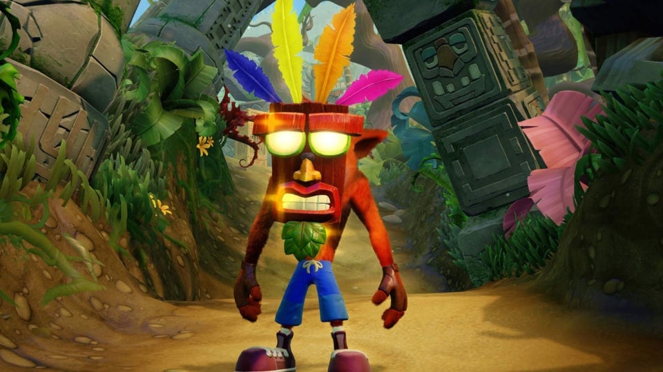 Crash Bandicoot wearing the Aku-Aku mask in Crash Bandicoot N. Sane Trilogy