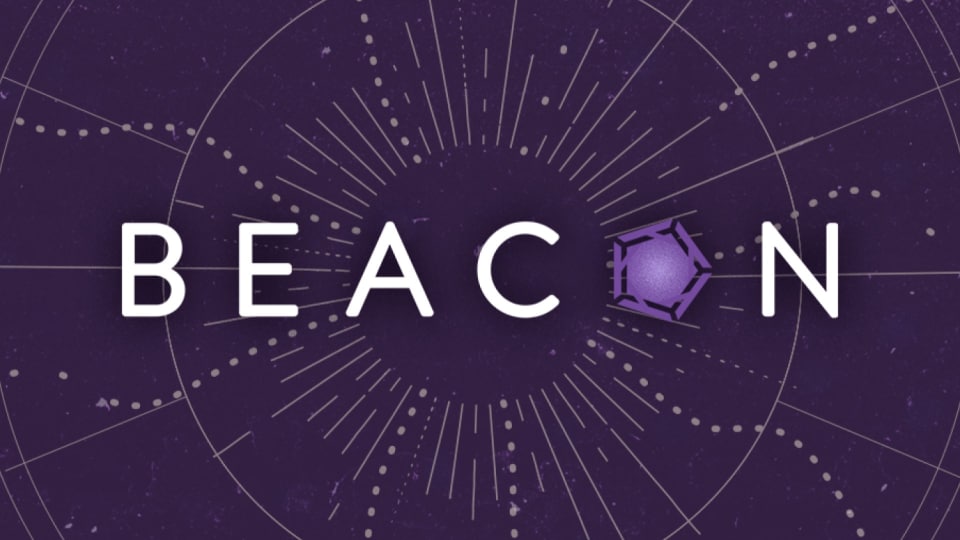 The logo for the Critical Role Beacon service on a purple background sprinkled with white circulations and patterns.