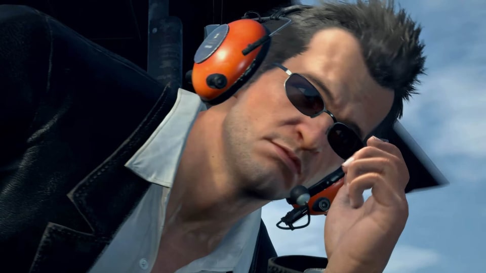 Frank West leaning out of a helicopter in the newly-announced Dead Rising Deluxe Remaster