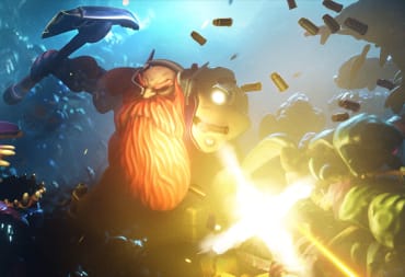 A dwarf firing a blaster while surrounded by enemies in Deep Rock Galactic: Survivor key art