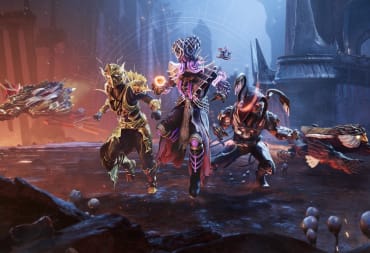 Promotional image of the Destiny 2: The Finale Shape D&D Crossover, showing a Warlock, Titan, and Hunter in monster-themed armor, an owlbear sparrow, and a Tiamat-themed ship.