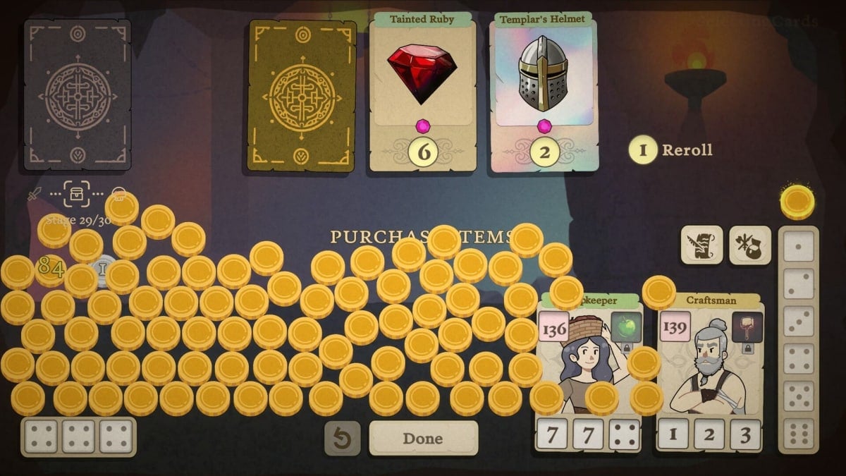 Image of a run in Dice and Fold with 84 Coins on the Screen