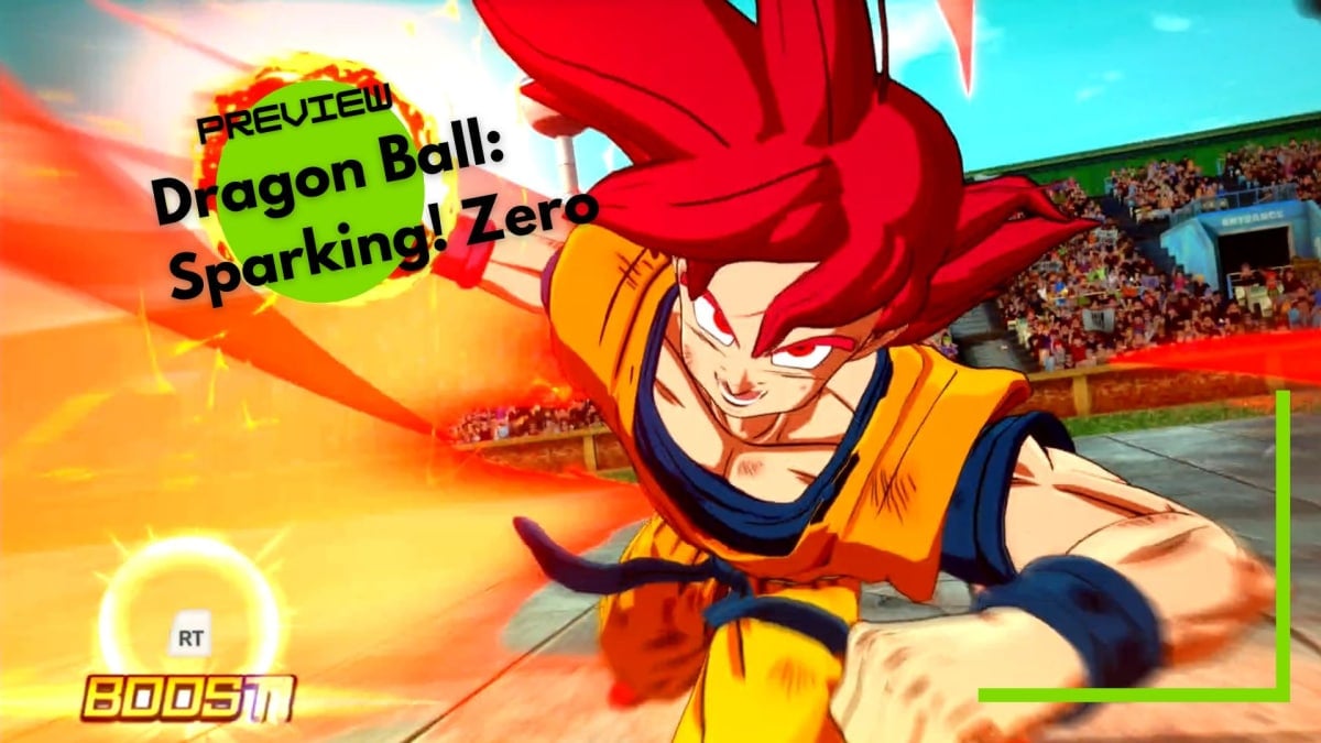 Super Saiyan God Goku rushes toward the camera in Dragon Ball: Sparking! Zero