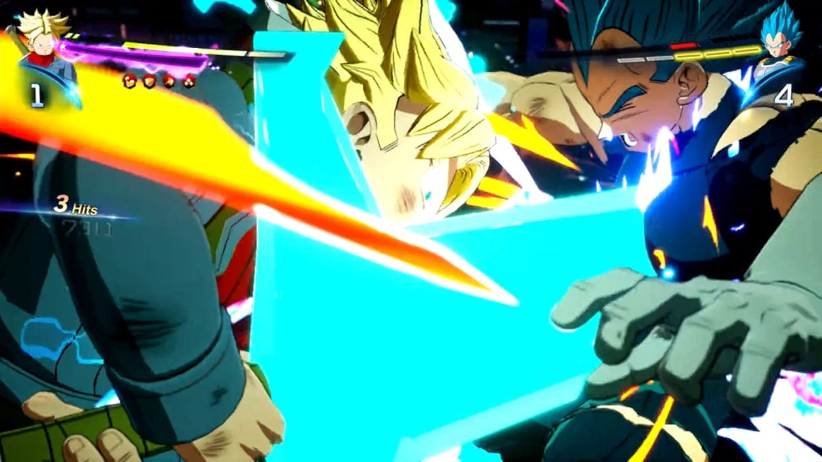 Trunks uses Spirit Sword on Vegeta in Dragon Ball: Sparking! Zero