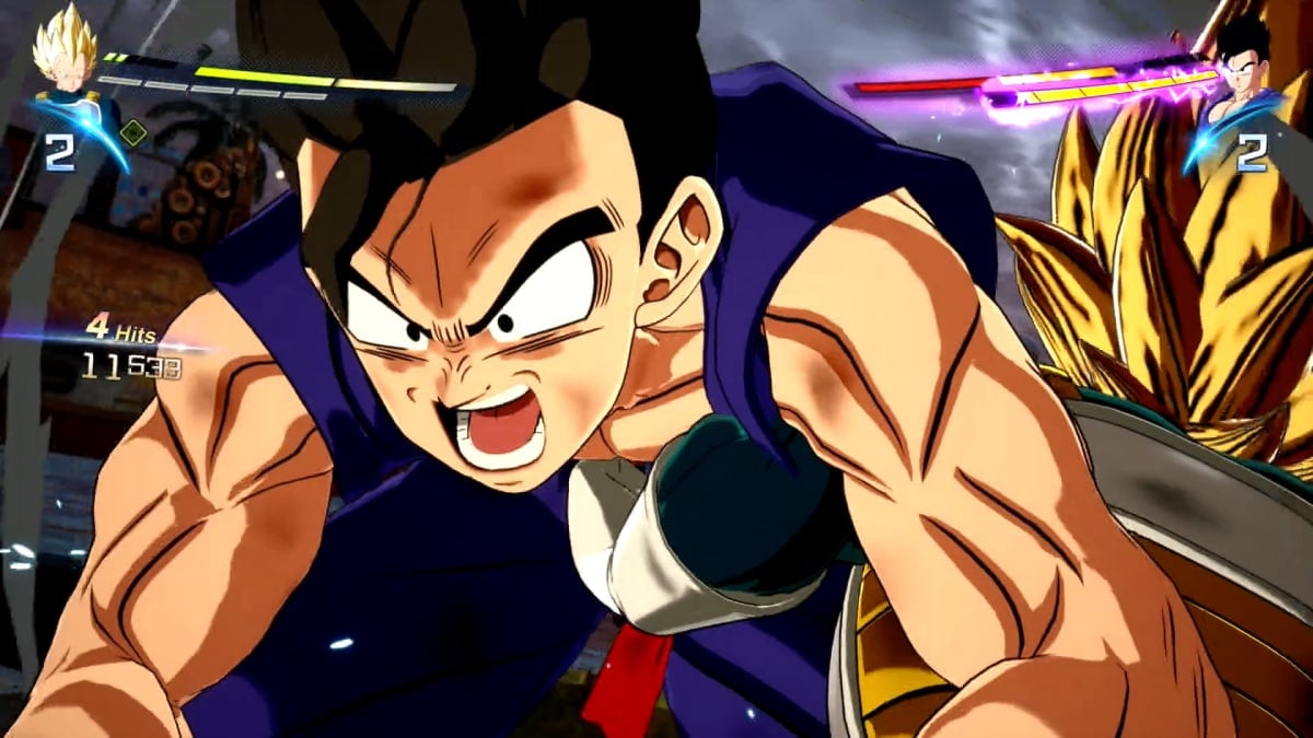 Vegeta punches Gohan in Dragon Ball: Sparking! Zero