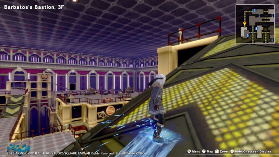Psaro moving on a conveyor belt through a complex dungeon in Dragon Quest Monsters: The Dark Prince