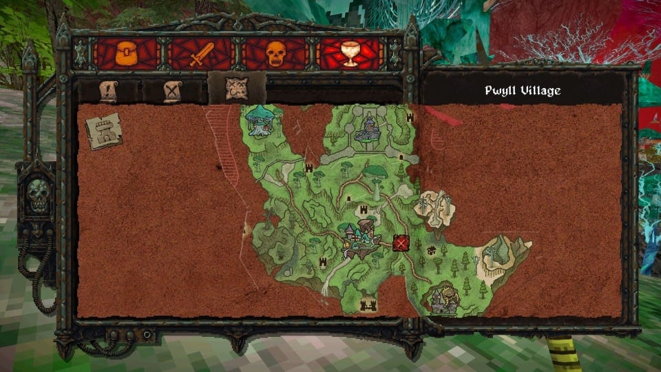 Image of the In-Game Map in Dread Delusion with 4 of the landmarks unlocked