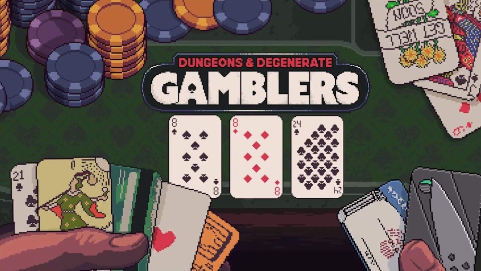 Key art for Dungeons & Degenerate Gamblers, showing people playing cards