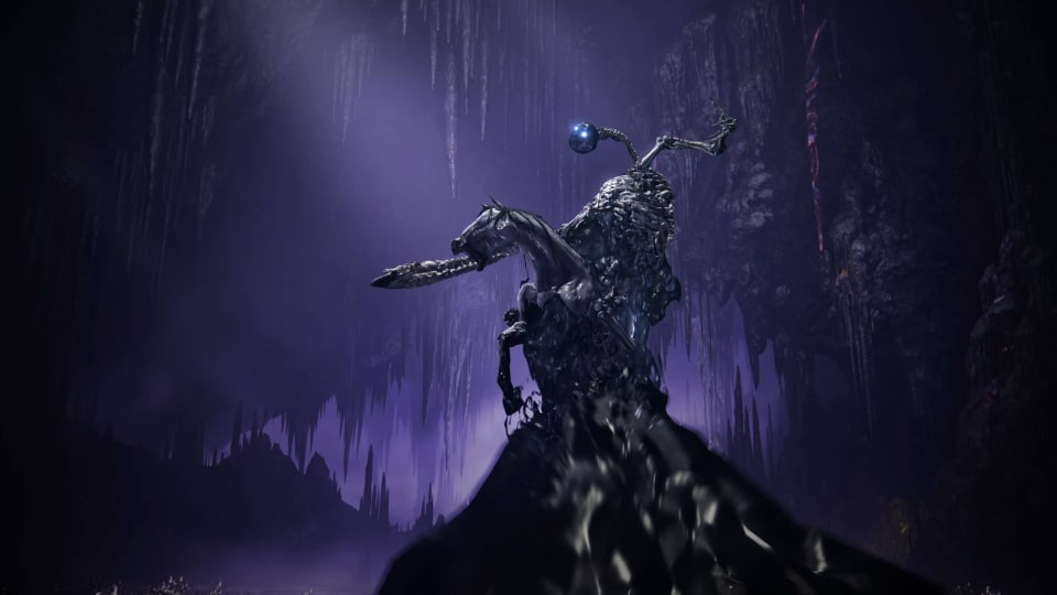 A skeletal figure wielding a scythe in Shadow of the Erdtree, the DLC for which Elden Ring patch 1.12 is preparing