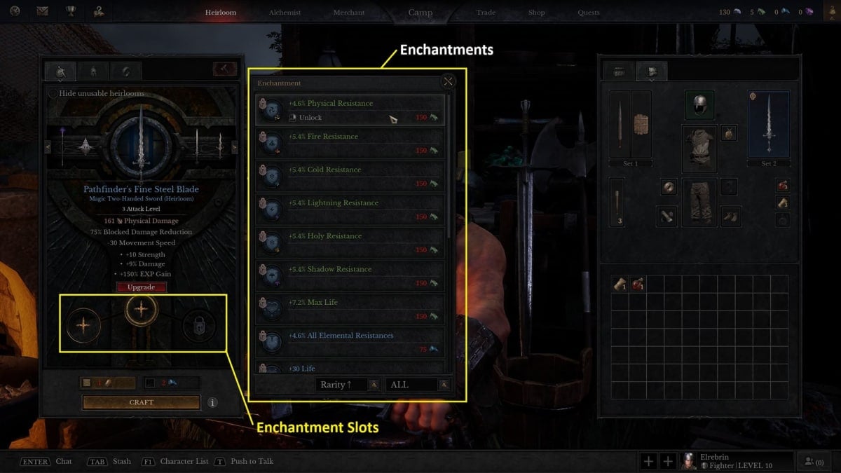 Image of the Enchantment Screen in Dungeonborne