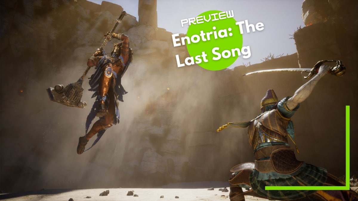 The player character leaps at an enemy in Enotria: The Last Song