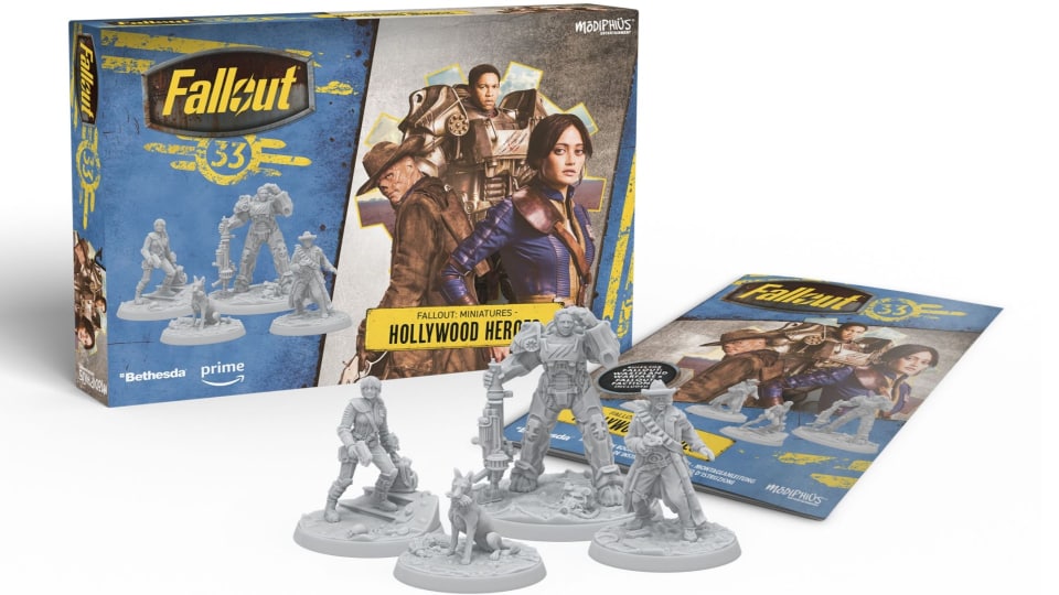 A promotional image of miniatures from the upcoming Fallout TV show miniatures pack.