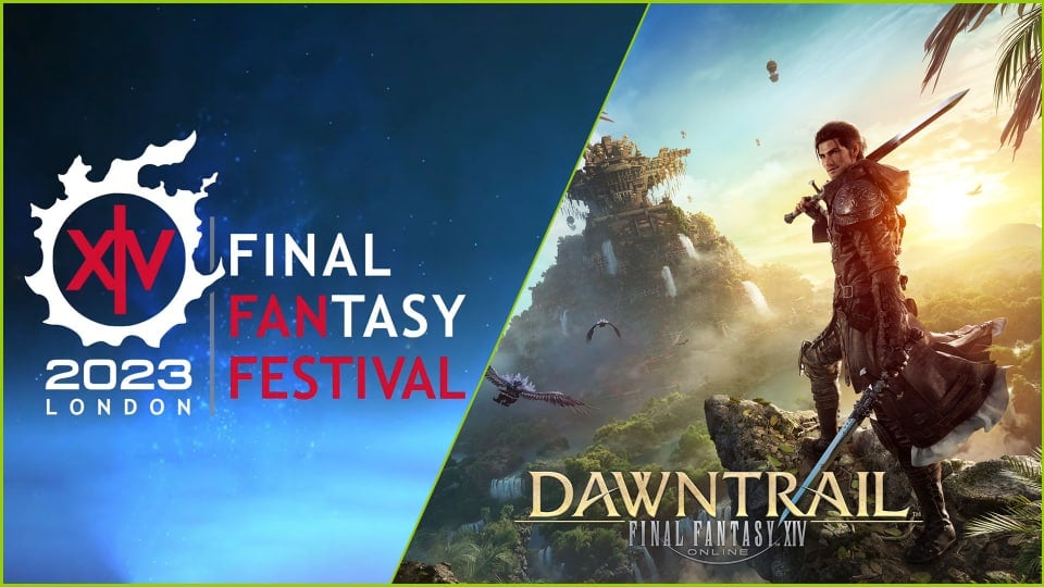 Final Fantasy XIV Fan Festival 2023 London Logo and Dawntrail Key Artwork