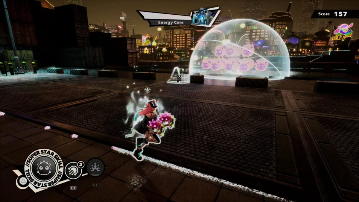 Soa fighting off waves of bubble beasties in a mission in Foamstars