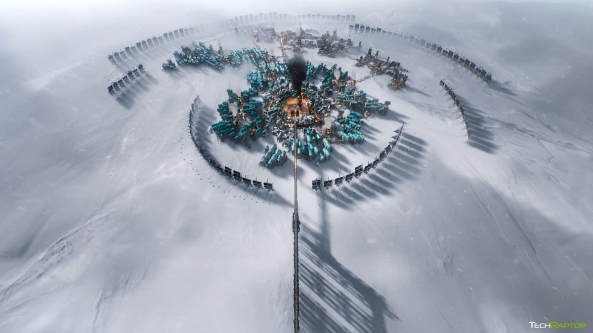 A smaller settlement in Frostpunk 2