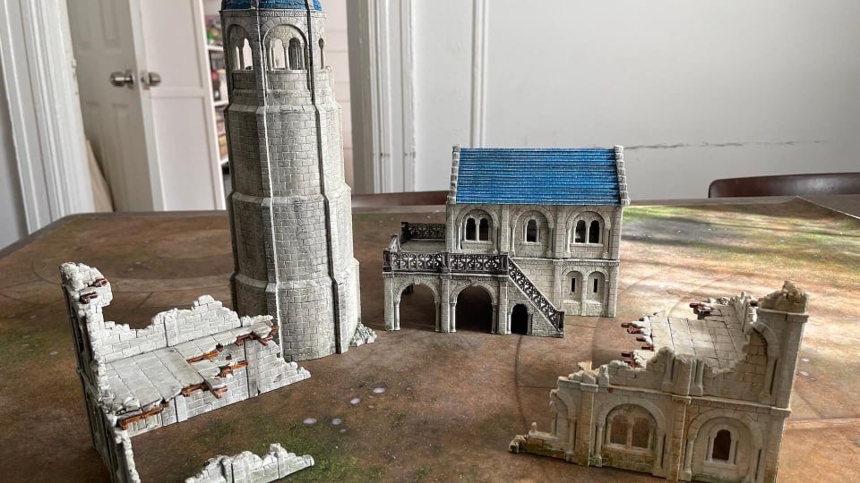 An image of painted Games Workshop Gondor Ruins