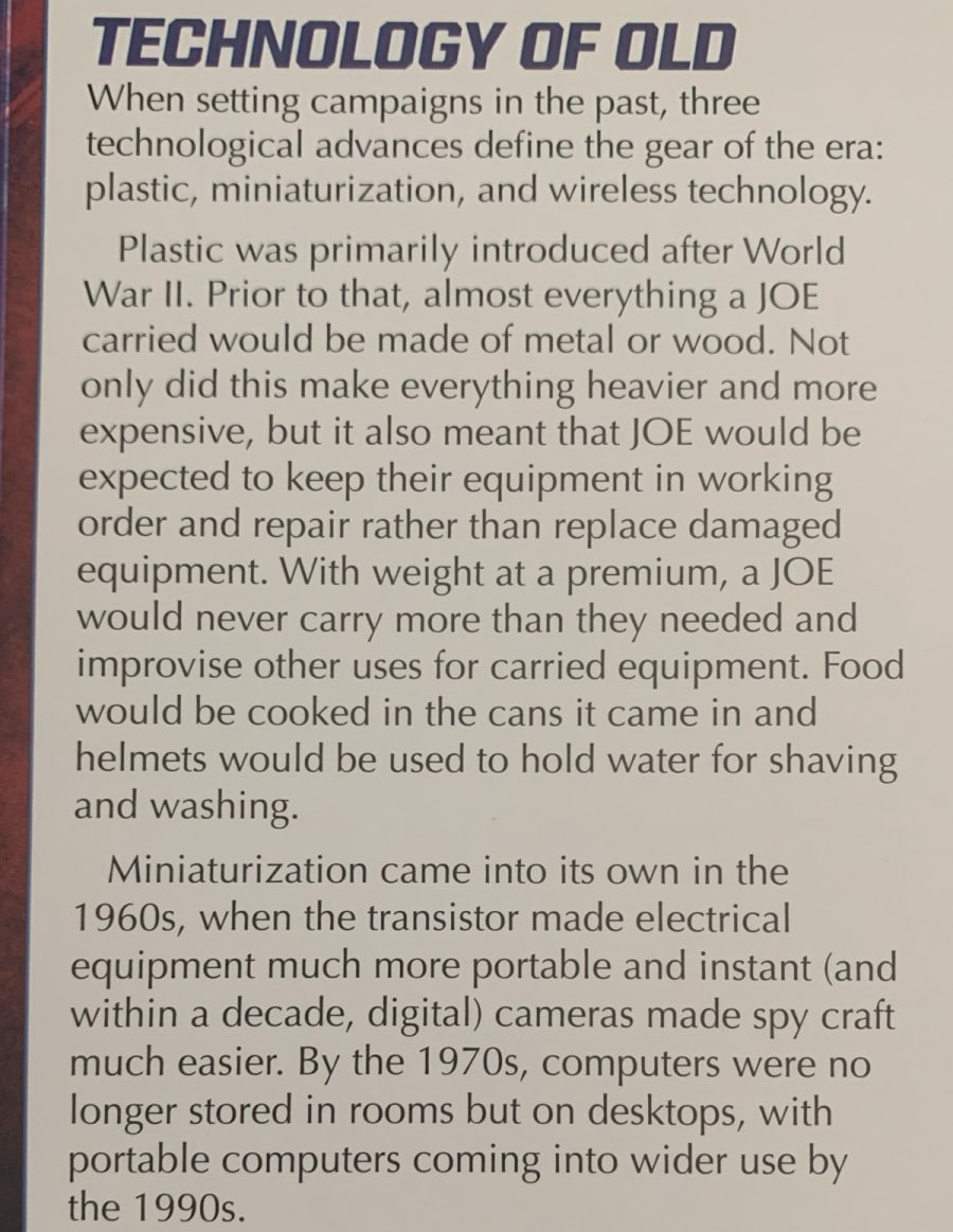 A screenshot from GI Joe Quartermaster's Guide to Gear discussing technological advancements throughout history