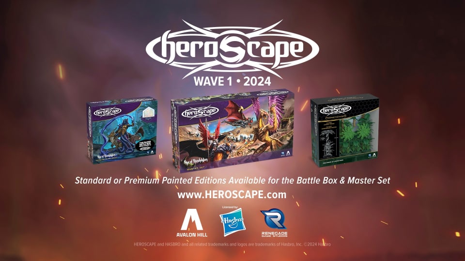 A promotional image of Heroscape 2024 products including new terrain