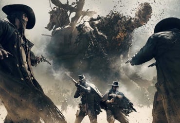 Artwork for Hunt: Showdown, depicting several characters engaged in battle both with each other and with monsters