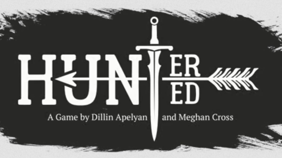 A promotional banner image of the TTRPG Hunt(er/ed) in white letters on a black background.