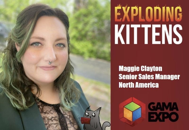 A photo from new Kickstarter head of games Maggie Clayton's Linkedin profile, showing a profile image of Clayton during her time at Exploding Kittens Inc.