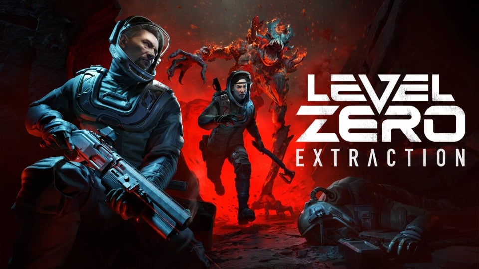 Key art for Level Zero: Extraction showing characters running away from an alien