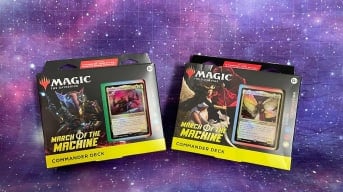 An image of two of the new Magic: the Gathering March of the Machine Commander decks