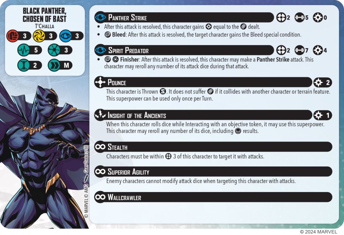Marvel Crisis Protocol image of Black Panther, Chosen of Bast new stat card