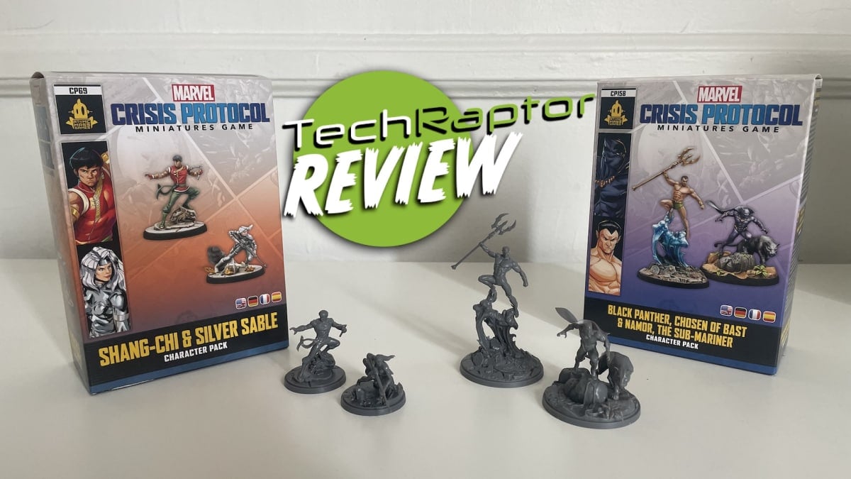 Marvel: Crisis Protocol new packs released for Shang-Chi, Silver Sable, Black Panther, and Namor - boxes and unpainted miniatures against a white background.