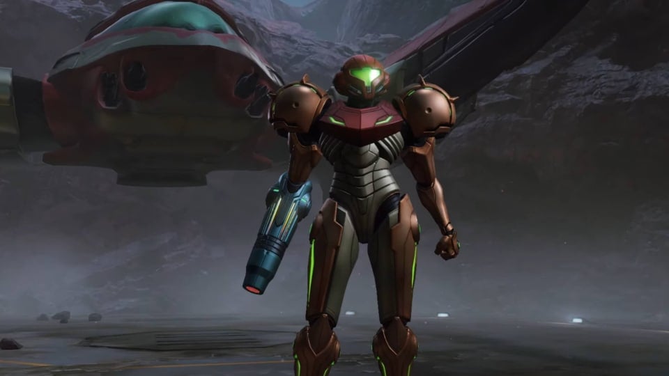 Samus looking cool against the backdrop of her ship in Metroid Prime 4: Beyond