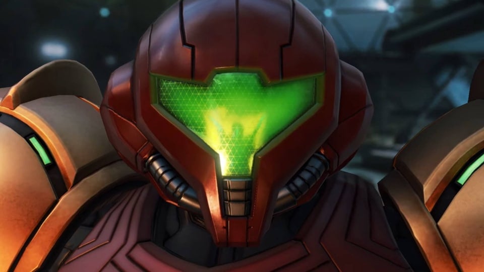 A close-up of Samus' face in Metroid Prime 4, revealed during today's Nintendo Direct