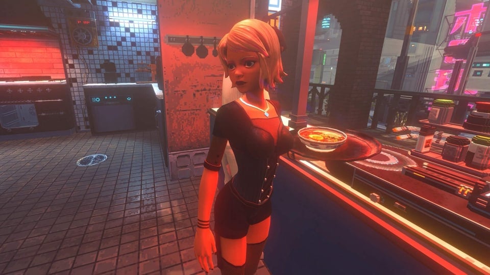 A waitress holding a meal in Nivalis