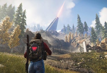 A character walking towards a strange-looking monument in the background in Once Human