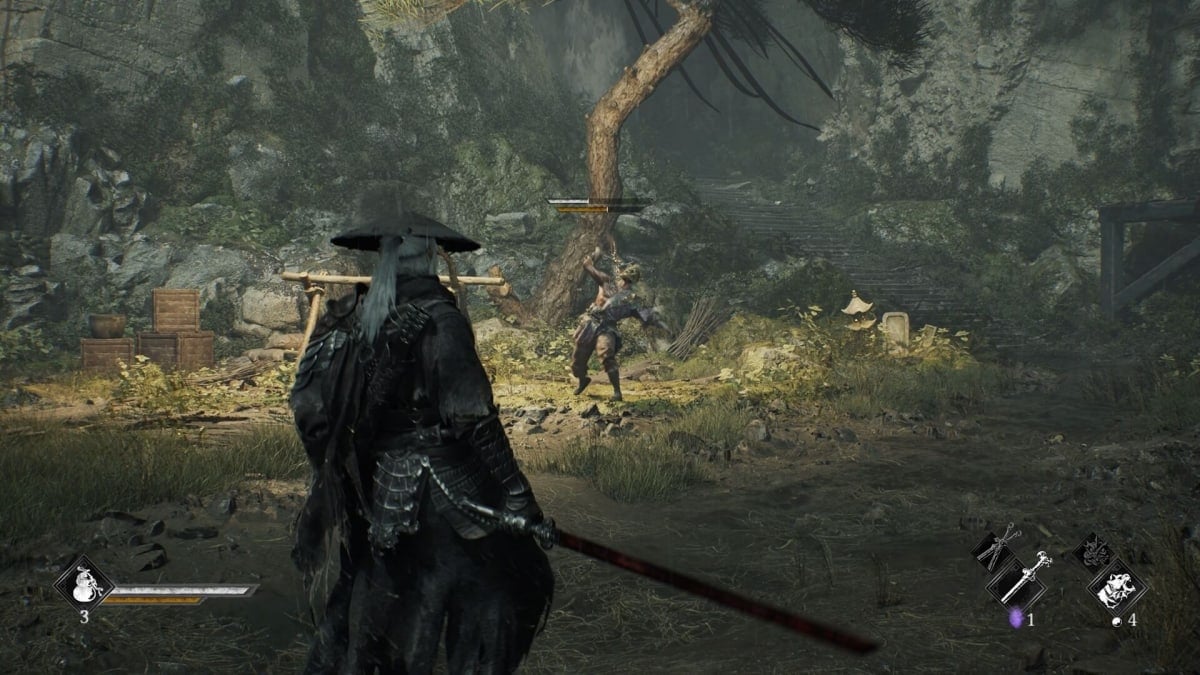 A swordsman staring down an enemy.