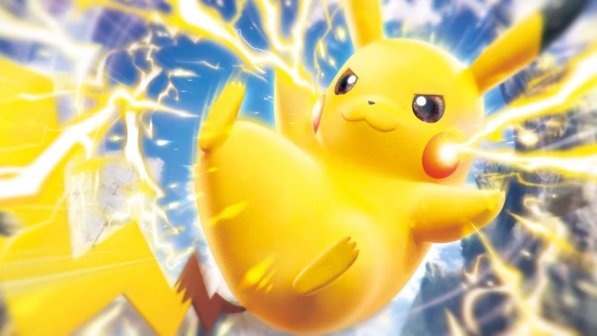 A Pikachu using an electric attack in official artwork for the Pokemon TCG Illustration Contest