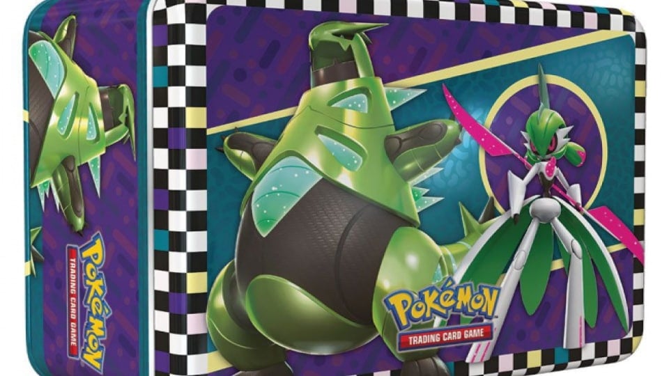 A promotional image of the Pokemon TCG Summer 2024 Collector's Chest, showing Tyranitar and Gallade on the front